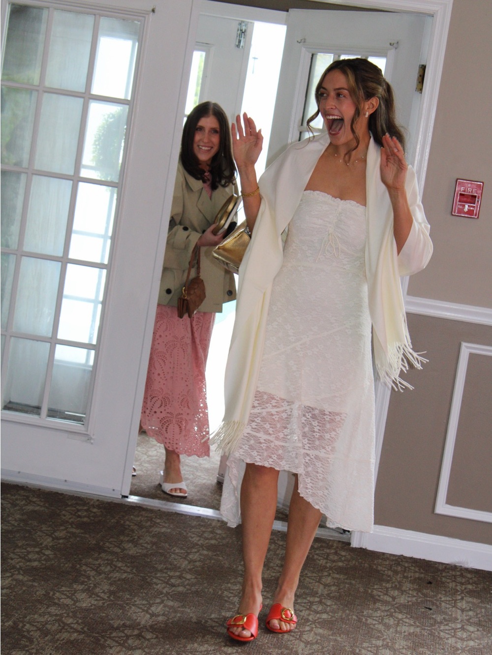 bp White Strapless Lace Midi Dress with Shawl